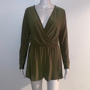 Charlotte Russe Green Long Sleeves Light Weight Romper